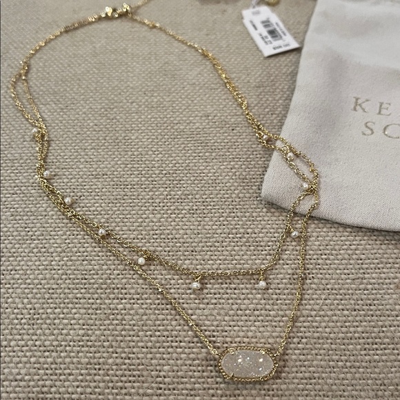 Kendra Scott Elisa Pearl & Drusy Stone Adjustable Layered Necklace/NWT - Picture 13 of 14